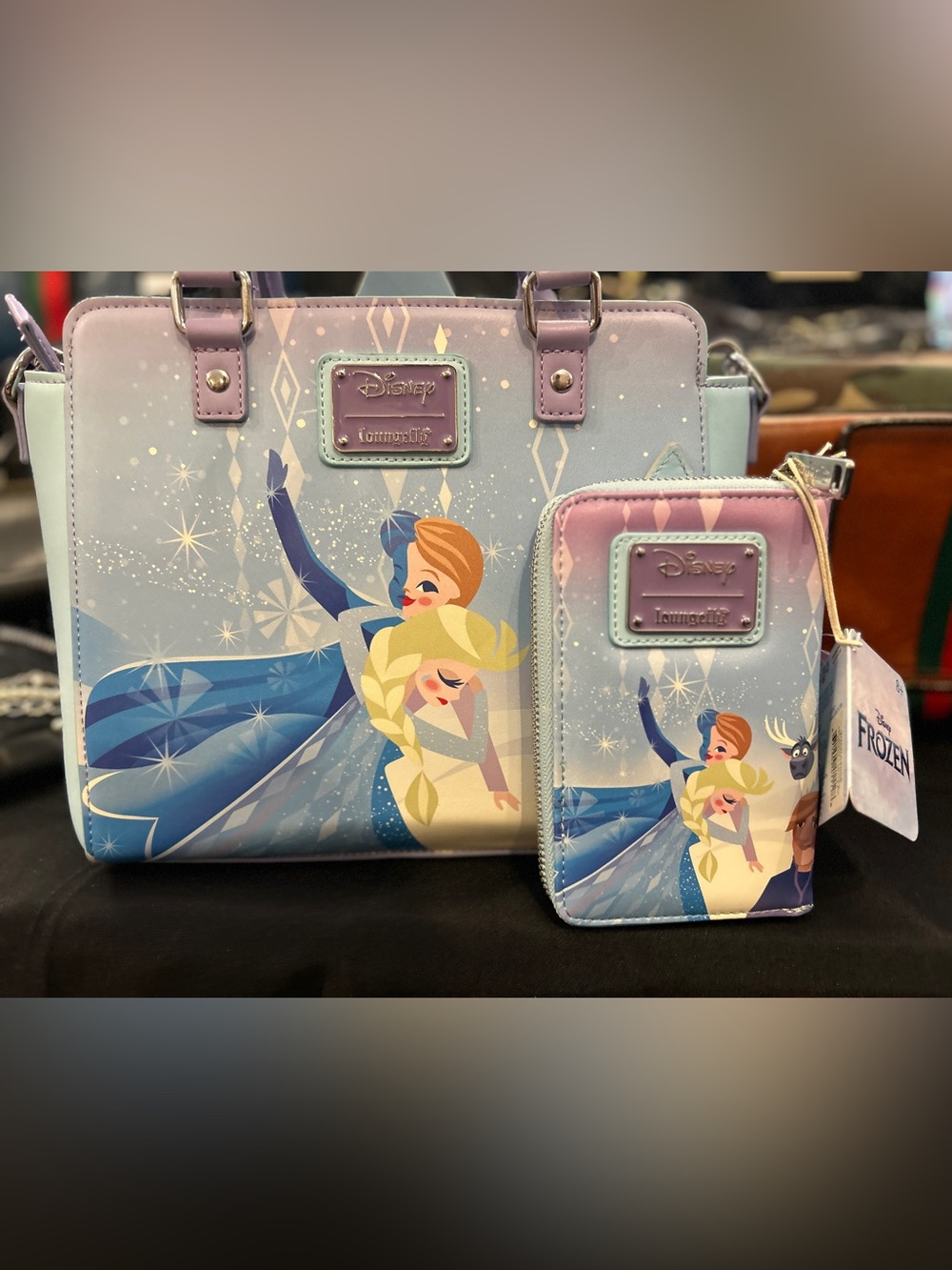 Disney Frozen Castle Print Lavender and Blue Satchel with Matching Wallet - Picture 2 of 6